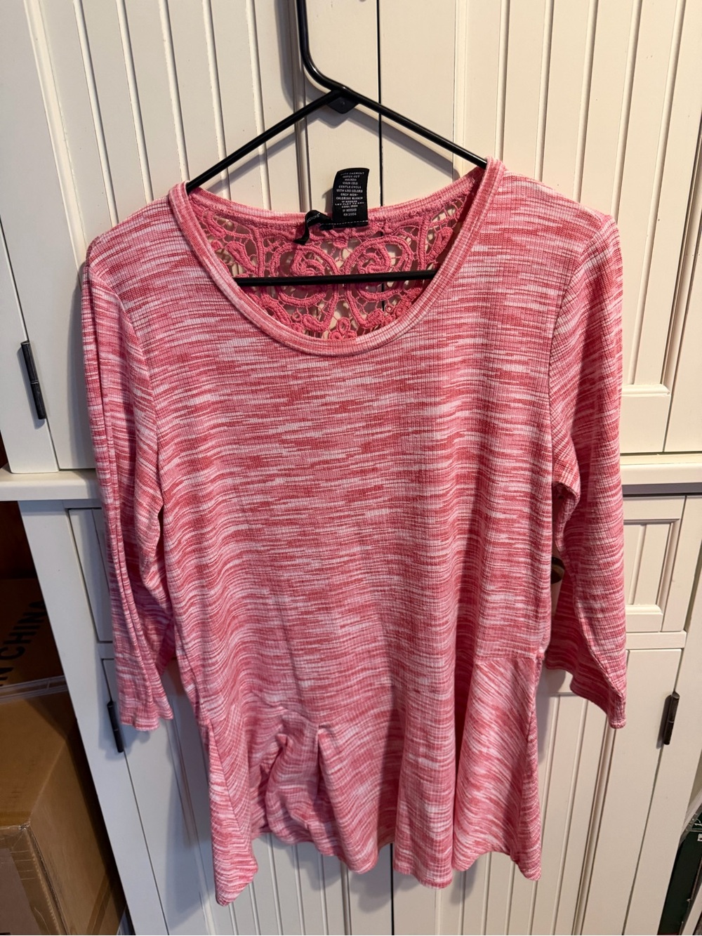 new directions Pink Heathered Knit Tunic with Lace Back